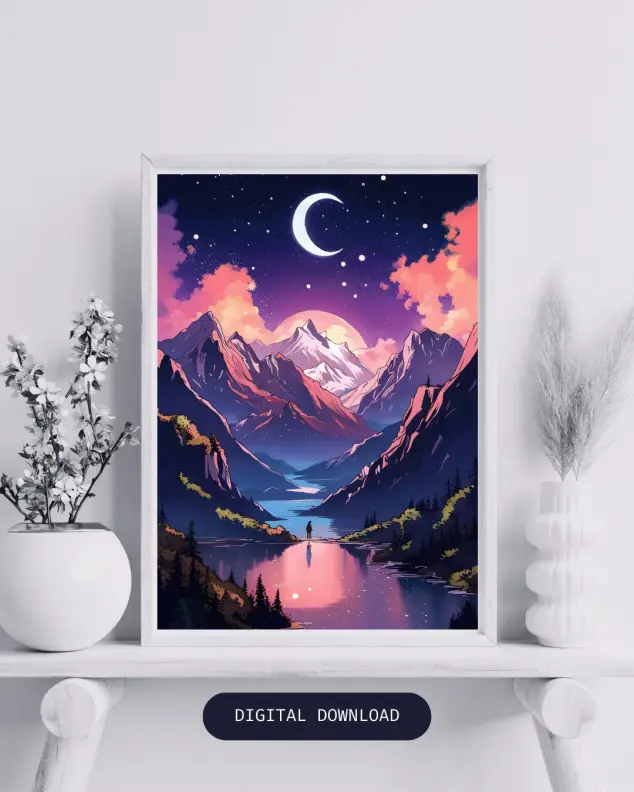 Night Court Print Velaris Acotar Feyre Rhysand Art Court of Thorns & Roses Inspired ACOTAR Digital Print Moon Lake City Mountain Stars Print