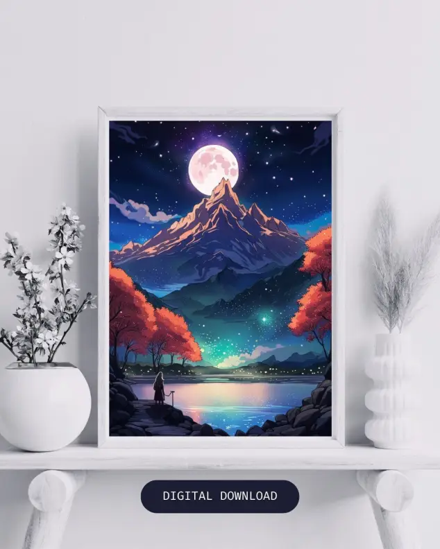 Night Court Print Velaris Acotar Feyre Rhysand Art Court of Thorns & Roses Inspired ACOTAR Digital Print Moon Lake City Mountain Stars Print