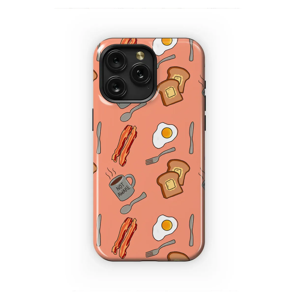 Not Awake Breakfast Doodle Pattern Phone Case iPhone Samsung Cover Pixel 7654 - Image 1