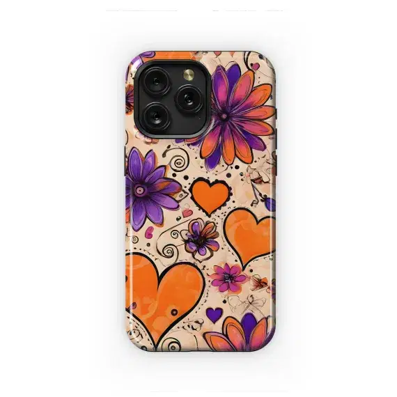 Orange Hearts & Purple Blooms
 Phone Case iPhone Samsung Cover Pixel 5789 - Image 1