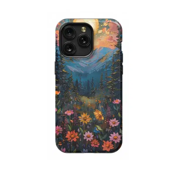 Painted Landscape Flower Meadow Mountain Forest Sky Phone Case iPhone Samsung Cover Pixel 1034 - Image 1