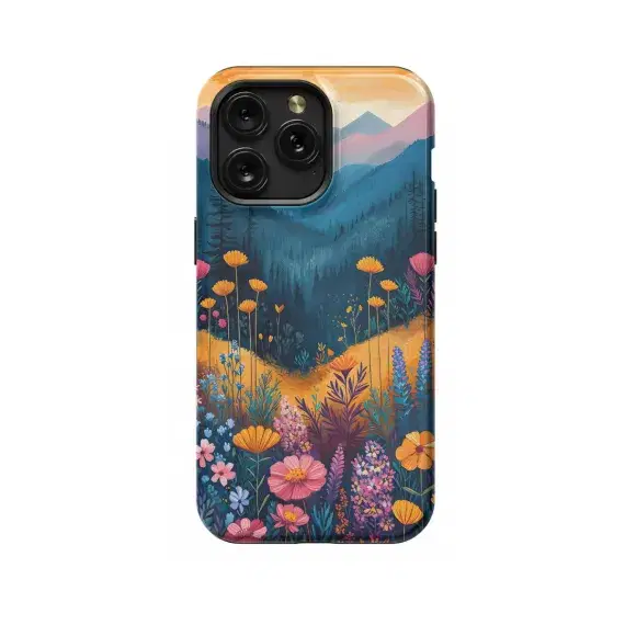 Painted Landscape Flower Meadow Mountain Forest Sky Phone Case iPhone Samsung Cover Pixel 1035 - Image 1