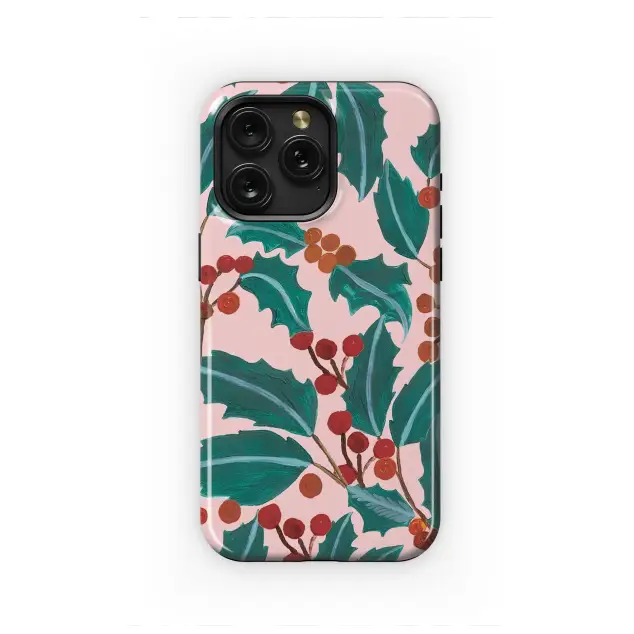 Painterly Christmas Holly Berry Botanical Print Phone Case Cover for iPhone 17 Pro Max 16 15 Plus 14 13 Mini Samsung S25 S24 Pixel 10 9 8645