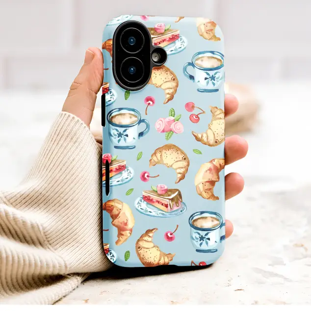 Parisian Cafe Watercolor Pastry And Coffee Design Phone Case Cover for iPhone 17 Pro Max 16 15 13 Samsung S25 S24 Pixel 9309