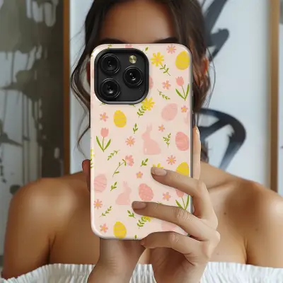 Pastel Easter Bunny Floral Pattern Design Phone Case Cover for iPhone 17 Pro Max 16 15 Plus 14 13 Mini Samsung S26 S25 Pixel 10 9 9665 - Image 2