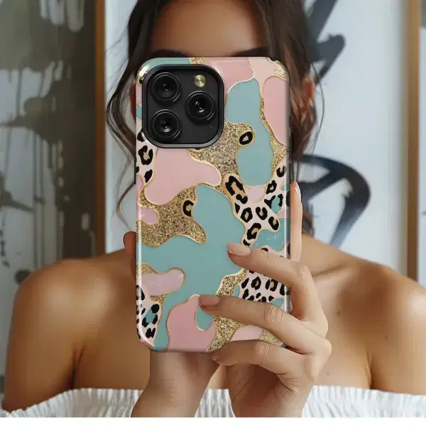 Pastel Leopard Sparkle Glam Design Phone Case iPhone Samsung Cover Pixel 5764 - Image 1