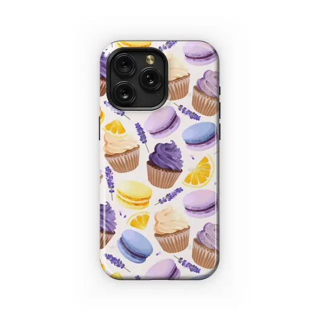 Pastel Macarons Cupcakes Lavender Pattern Phone Case iPhone Samsung Cover Pixel 5433