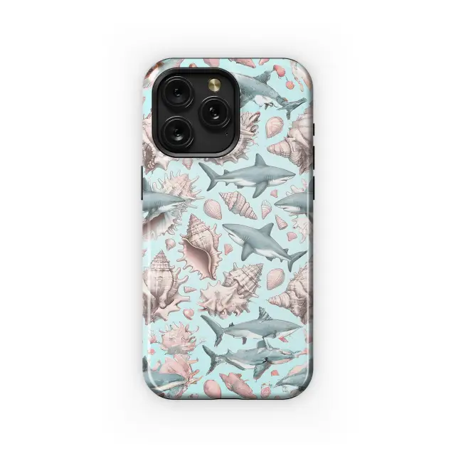 Pastel Seashells and Sharks Phone Case iPhone Samsung Cover Pixel 3570