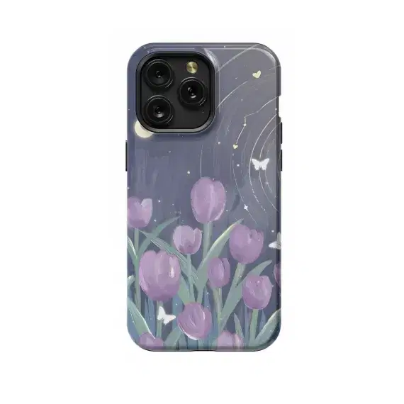 Pastel Tulip Night Butterfly Drawing Celestial Phone Case iPhone Samsung Pixel & More 554 - Image 1