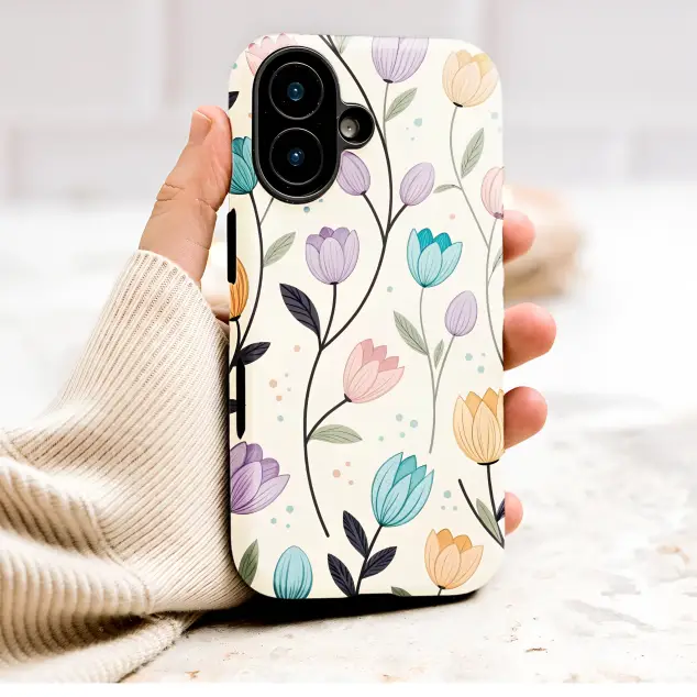 Pastel Wildflower Garden Art Botanical Tulip Print Phone Case Cover for iPhone 17 Pro Max 16 15 13 Samsung S25 S24 Pixel 9375