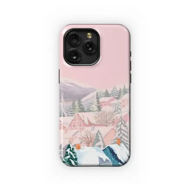 Pastel Winter Village Snowy Landscape Illustration Phone Case Cover for iPhone 17 Pro Max 16 15 13 Samsung S25 S24 Pixel 8835