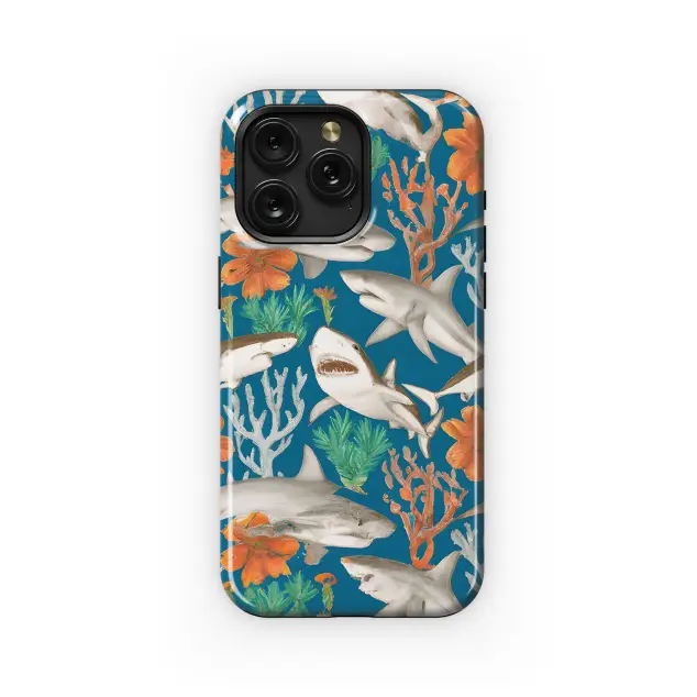 Patterned Shark Seafan Pencil Drawing Phone Case iPhone Samsung Cover Pixel 3614