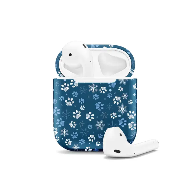 Paw Print Snowflakes Blue Pattern AirPods Case AirPods Pro AirPods Pro 2 AirPods 3 AirPods 2 Glossy 2178