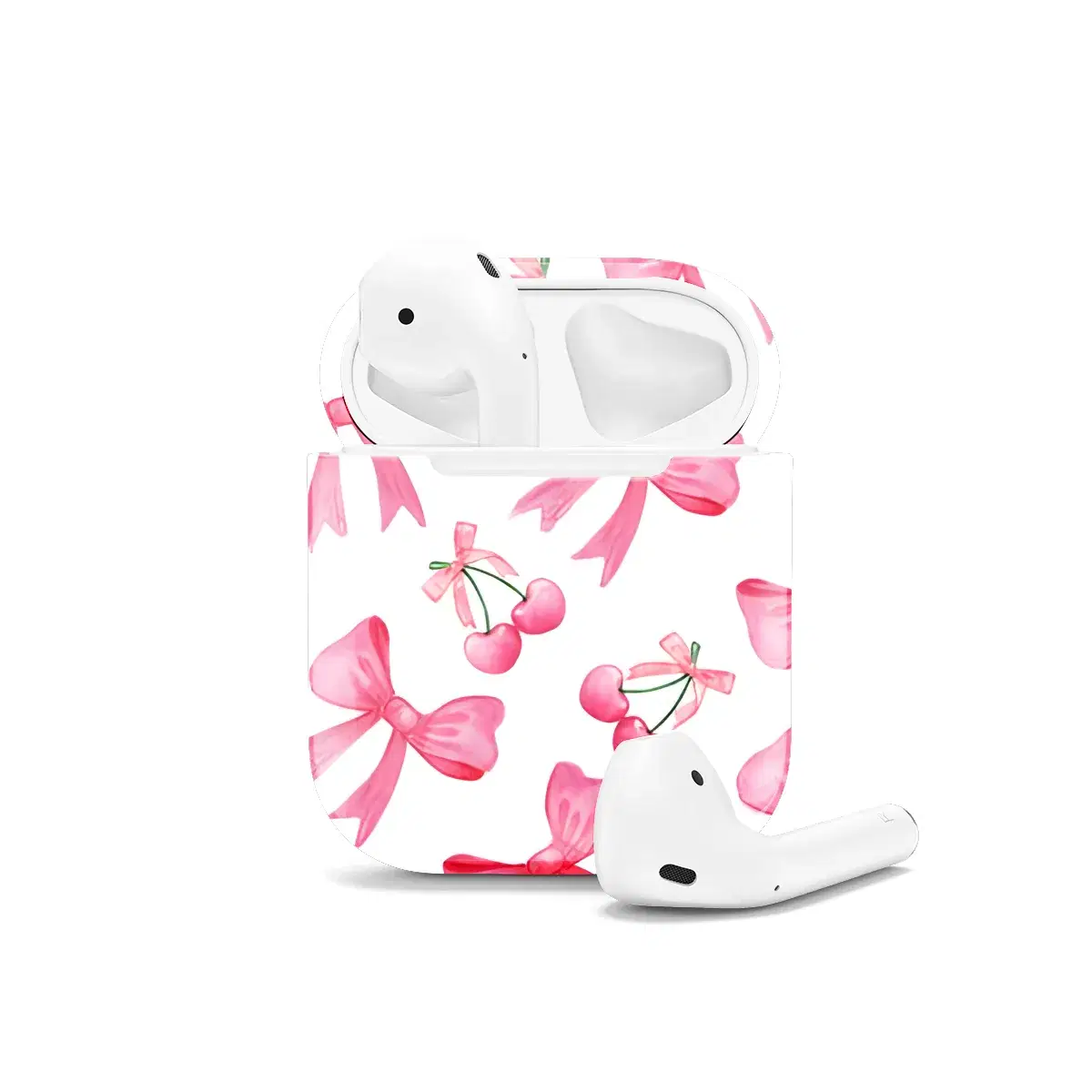 Pink Cherry Coquette Bow AirPods Case AirPods Pro AirPods Pro 2 AirPods 3 AirPods 2 Glossy 1572 - Image 1