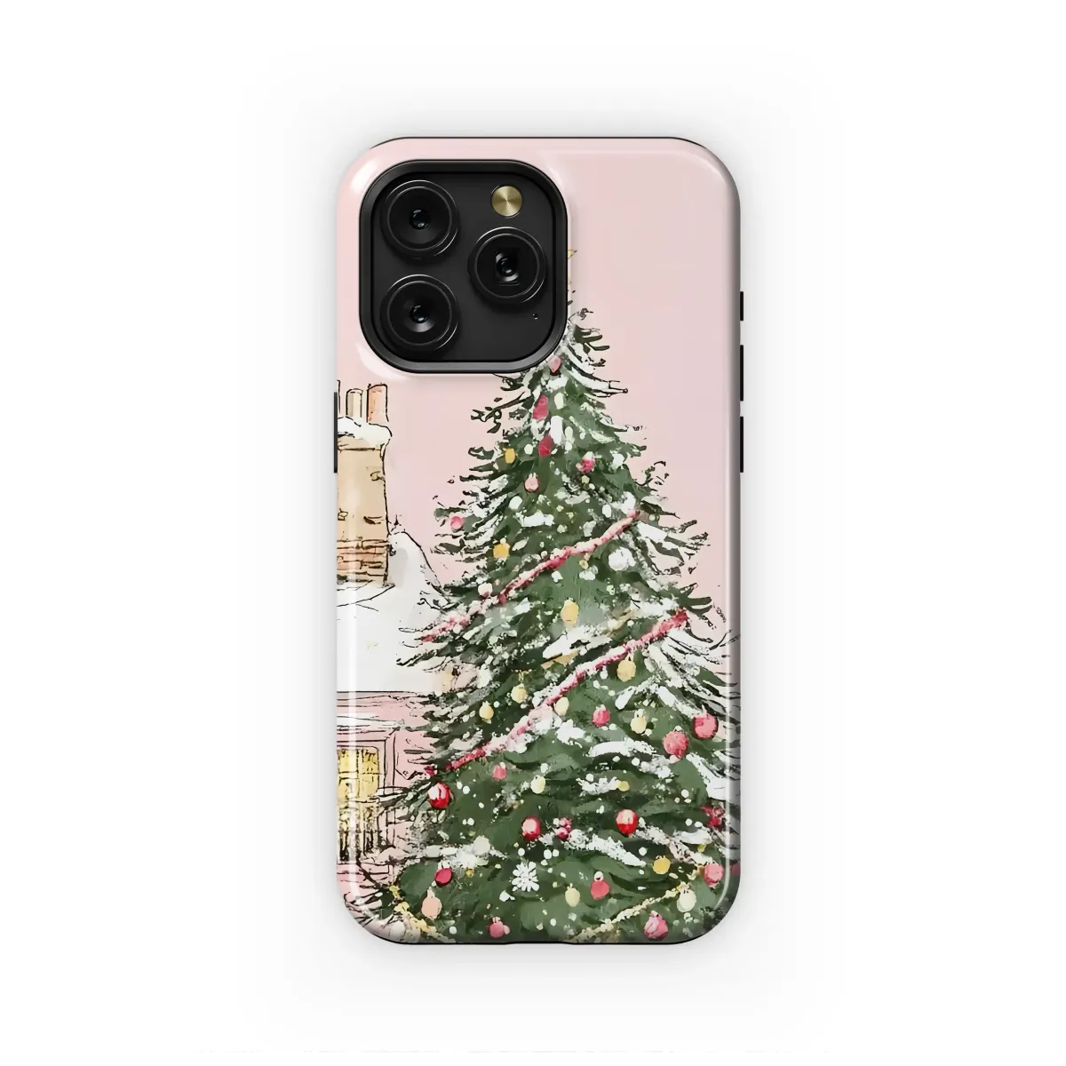 Pink Christmas House Snowy Holiday Illustration Phone Case Cover for iPhone 17 Pro Max 16 15 Plus 14 13 Mini Samsung S25 S24 Pixel 10 9 8843 - Image 1