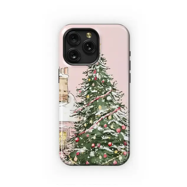 Pink Christmas House Snowy Holiday Illustration Phone Case Cover for iPhone 17 Pro Max 16 15 Plus 14 13 Mini Samsung S25 S24 Pixel 10 9 8843