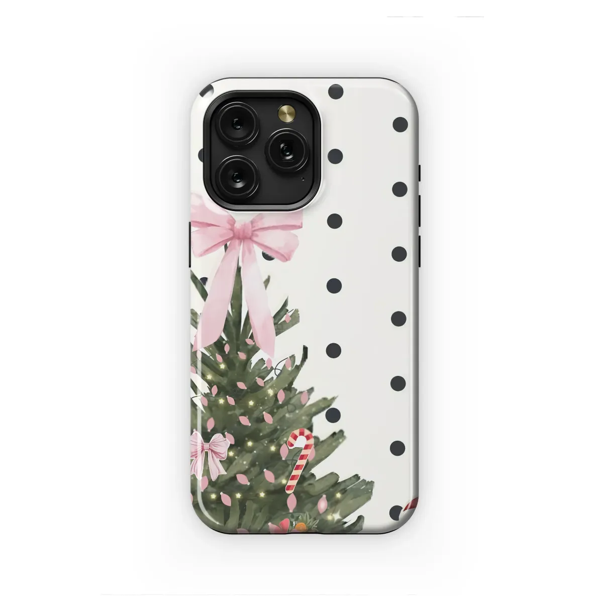 Pink Christmas Tree Polka Dot Watercolor Art Phone Case Cover for iPhone 17 Pro Max 16 15 Plus 14 13 Mini Samsung S25 S24 Pixel 10 9 8529 - Image 1