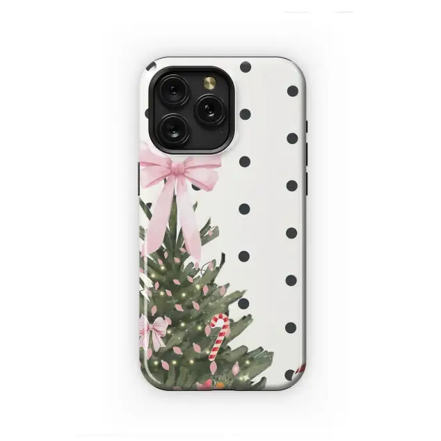 Pink Christmas Tree Polka Dot Watercolor Art Phone Case Cover for iPhone 17 Pro Max 16 15 Plus 14 13 Mini Samsung S25 S24 Pixel 10 9 8529