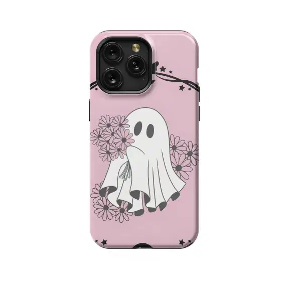 Pink Flower Cute Ghost Halloween Phone Case iPhone Samsung Pixel & More 258 - Image 1