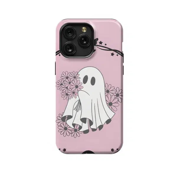 Pink Flower Cute Ghost Halloween Phone Case iPhone Samsung Pixel & More 258 - Image 1