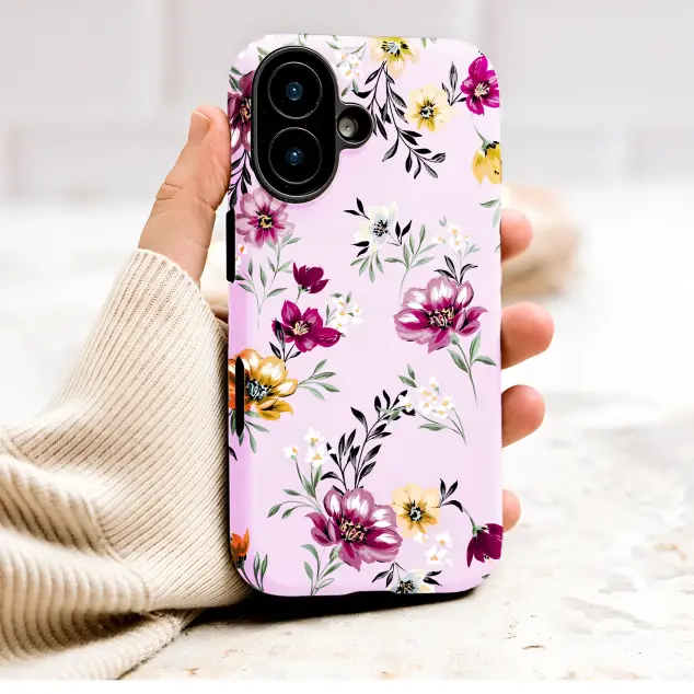 Pink Wildflower Botanical Garden Floral Print Phone Case Cover for iPhone 17 Pro Max 16 15 Plus 14 13 Mini Samsung S25 S24 Pixel 10 9 9049