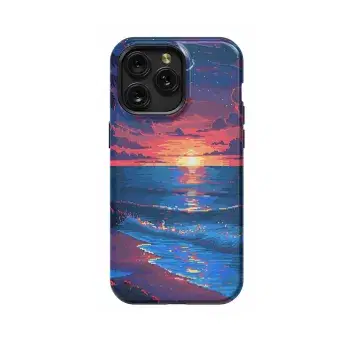 Pixel Art Beach Lovely Sunset Phone Case iPhone Samsung Cover Pixel 1656 - Image 1