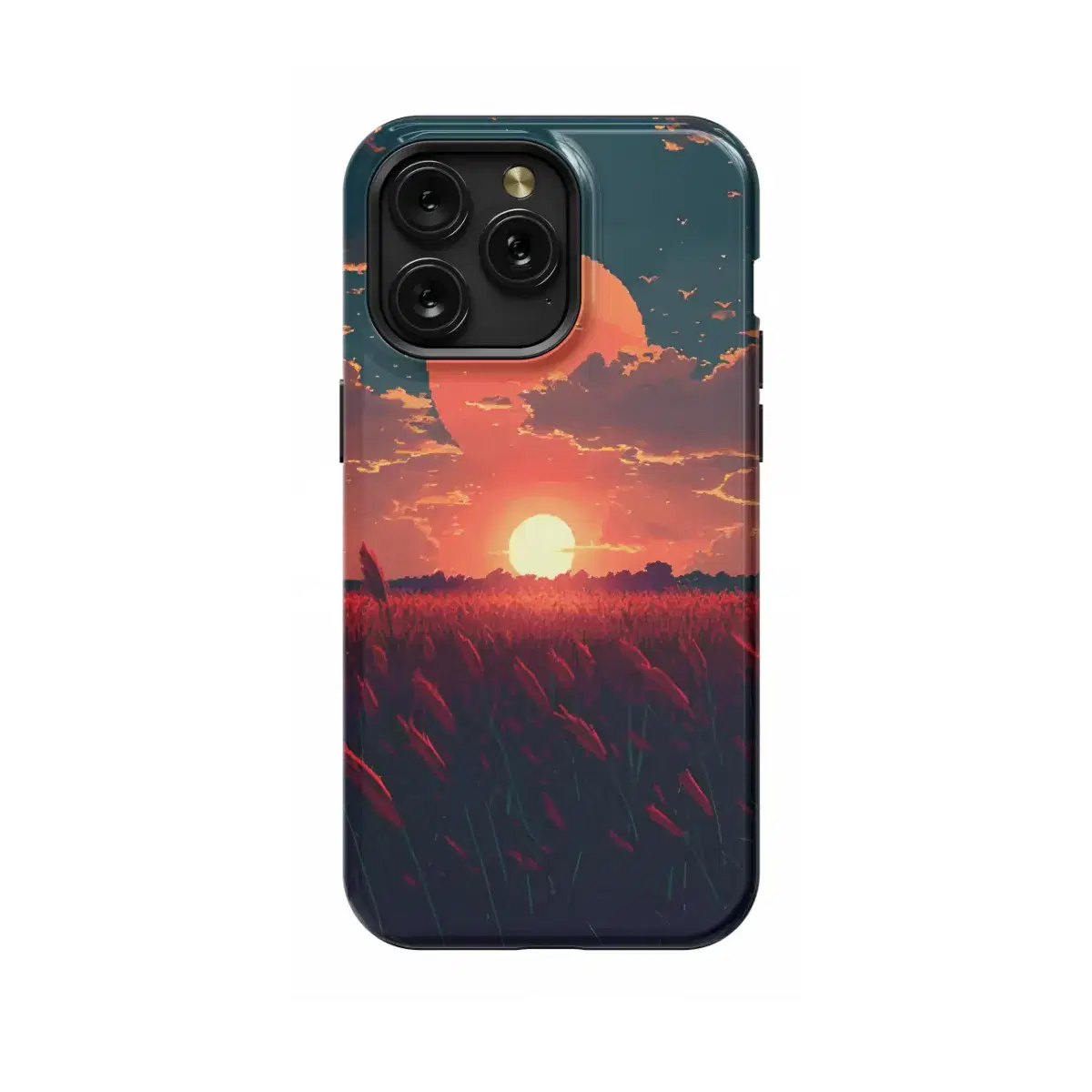 Pixel Art Landscape Wheat Field Sunset  Phone Case iPhone Samsung Cover Pixel 1658 - Image 1