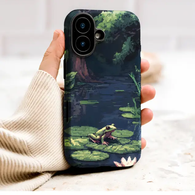 Pixel Frog Moody Pond Lily Pad Art Phone Case Cover for iPhone 17 Pro Max 16 15 Plus 14 13 Mini SE Samsung S26 S25 Google Pixel 10 9 9622