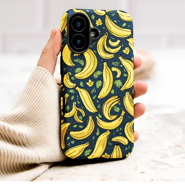 Playful Banana Fruit Pattern with Tropical Leaves Phone Case Cover for iPhone 17 Pro Max 16 15 13 Samsung S26 S25 Pixel 9807