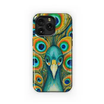 Pointillism Peacock Phone Case iPhone Samsung Cover Pixel 3674 - Image 1