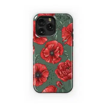 Poppies Flowers Green Remembrance Day Phone Case iPhone Samsung Cover Pixel 2571 - Image 1