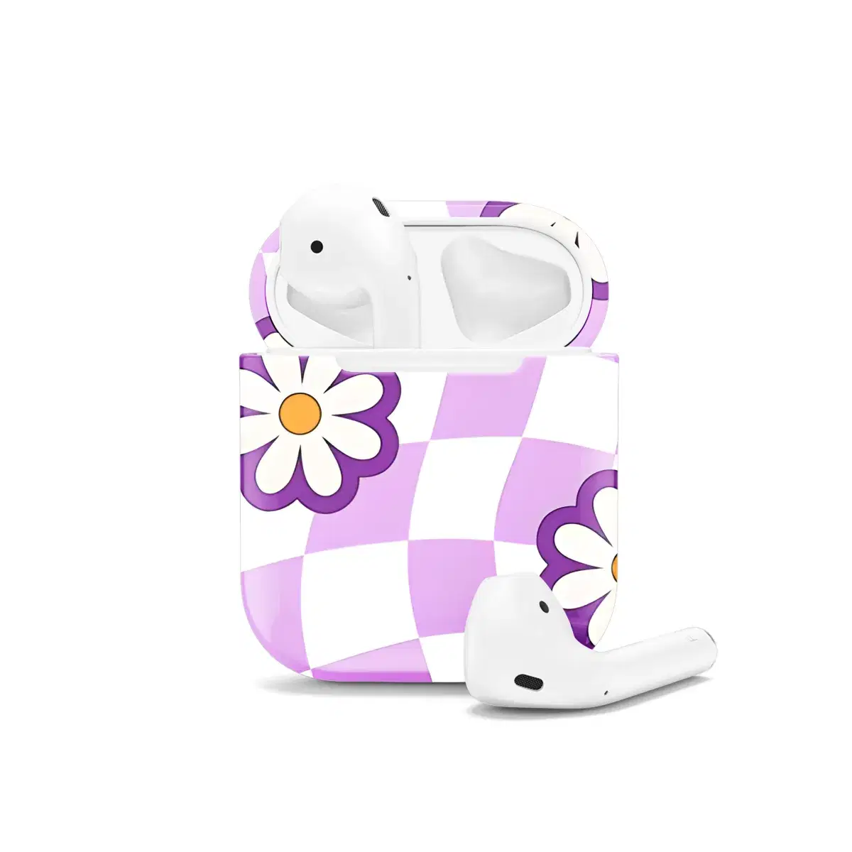 Purple Checkered Daisy AirPods Case AirPods Pro AirPods Pro 2 AirPods 3 AirPods 2 Glossy 1818 - Image 1