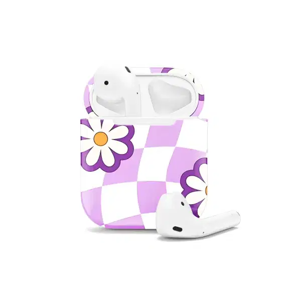 Purple Checkered Daisy AirPods Case AirPods Pro AirPods Pro 2 AirPods 3 AirPods 2 Glossy 1818 - Image 1