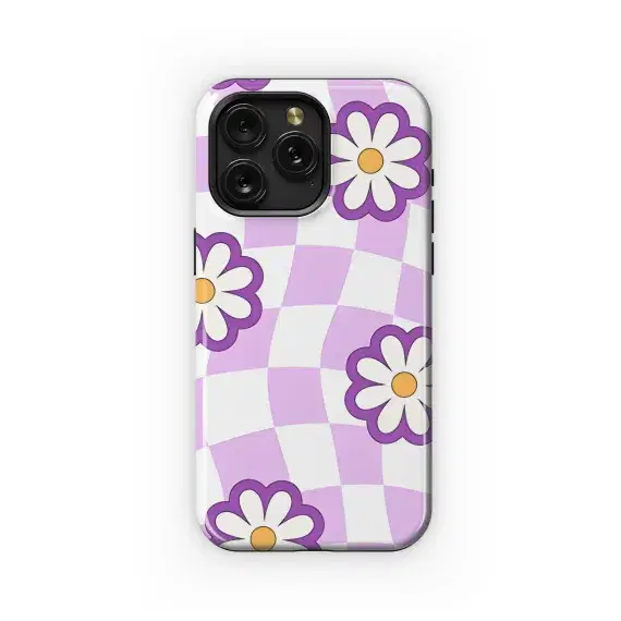 Purple Checkered Daisy Phone Case iPhone Samsung Cover Pixel 1818 - Image 1