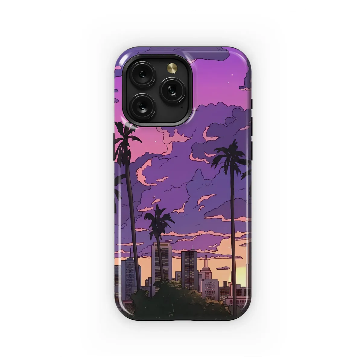 Purple Palm Cityscape Dream Phone Case iPhone Samsung Cover Pixel 7890 - Image 1