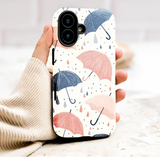 Rainy Day Umbrella Illustration Art Phone Case Cover for iPhone 17 Pro Max 16 15 Plus 14 13 Mini SE Samsung S26 S25 Google Pixel 10 9 9449