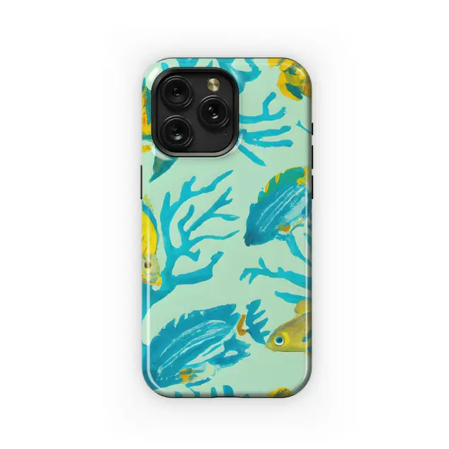 realistic watercolor , tiger stripe, fish, coral, sea fans, parrot fish Phone Case iPhone Samsung Cover Pixel 3372