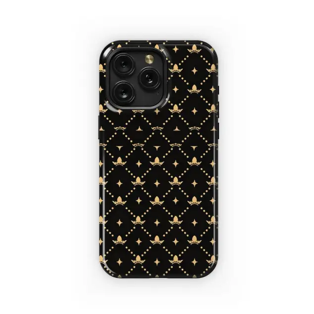 Regal Black Gold Crown Pattern Phone Case iPhone Samsung Cover Pixel 5378