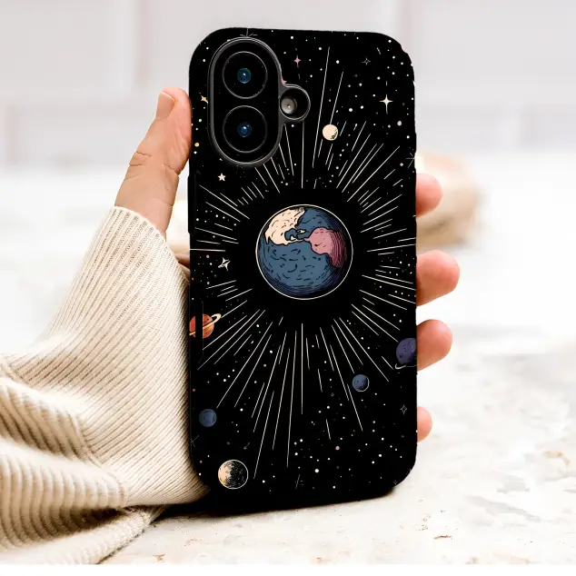 Retro Celestial Earth Space Planets Illustration Phone Case Cover for iPhone 17 Pro Max 16 15 13 Samsung S26 S25 Pixel 10030
