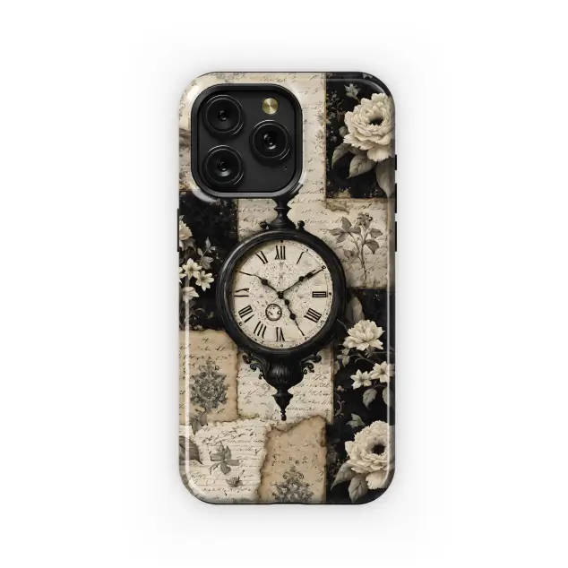 Retro Clock Flower Old Paper Notes Phone Case iPhone Samsung Cover Pixel 1813