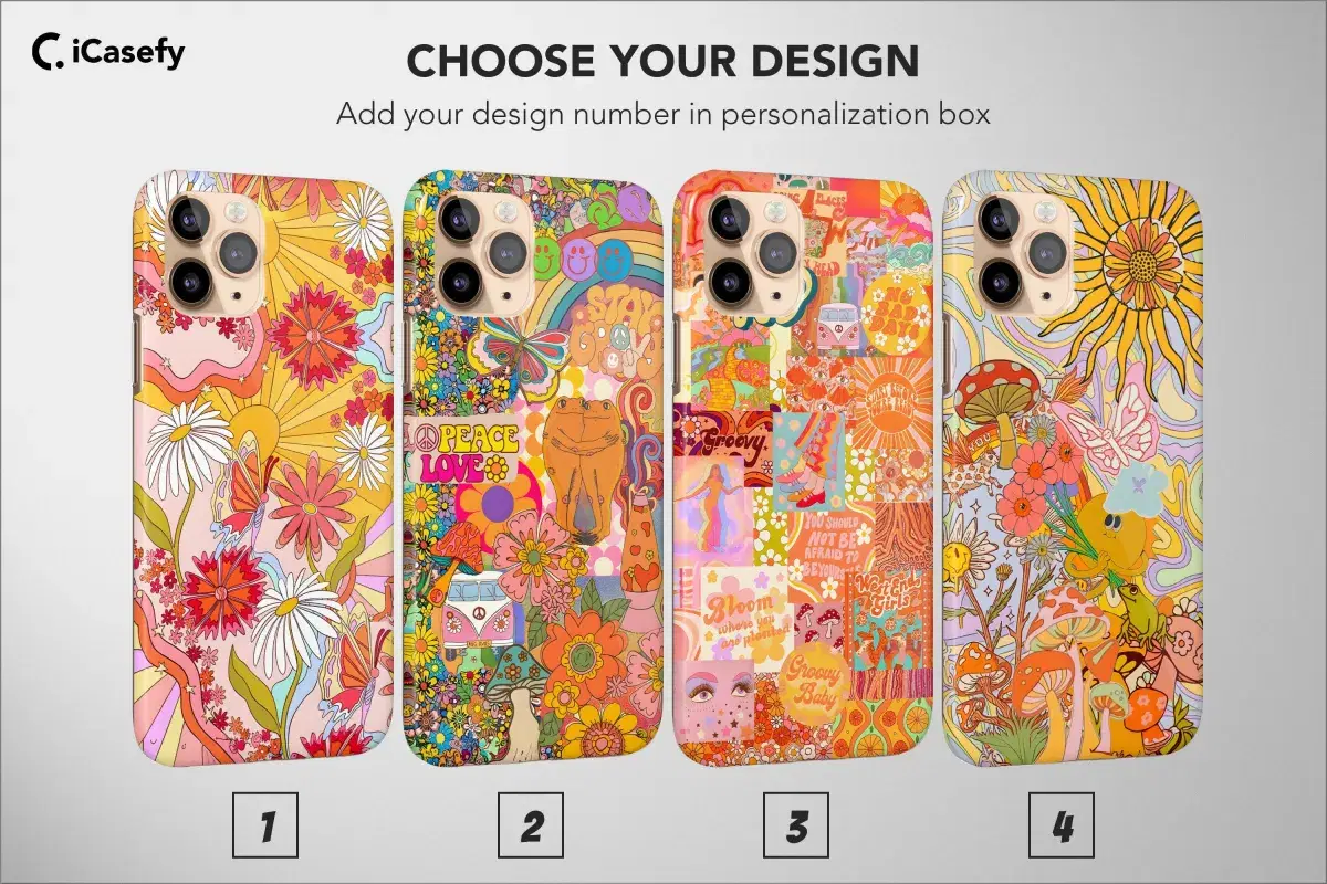 Retro Groovy Phone Case Hippie Floral Rainbow Trippy Cover - Image 1