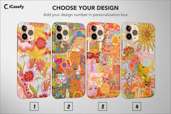 Retro Groovy Phone Case Hippie Floral Rainbow Trippy Cover - Image 1