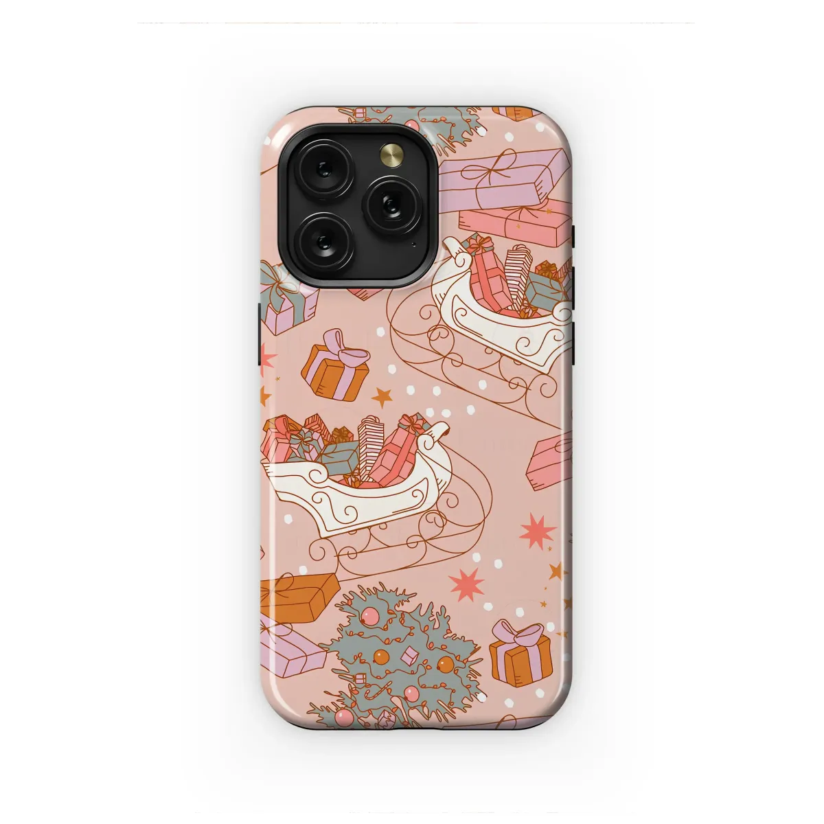 Retro Pink Christmas Sleigh Festive Holiday Pattern Phone Case Cover for iPhone 17 Pro Max 16 15 13 Samsung S25 S24 Pixel 8621 - Image 1