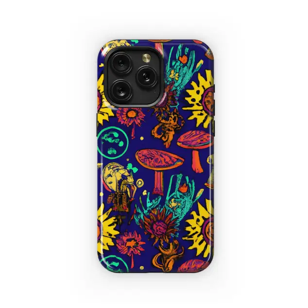Retro Psychedelic Skulls Phone Case iPhone Samsung Cover Pixel 3520