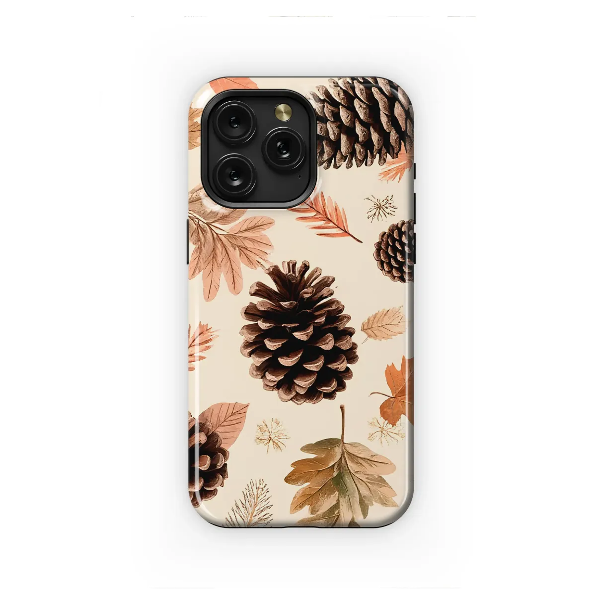 Rustic Autumn Pine Cone and Leaf Woodland Pattern Phone Case Cover for iPhone 17 Pro Max 16 15 13 Samsung S25 S24 Pixel 8749 - Image 1