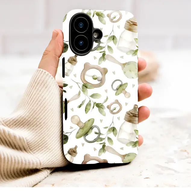 Sage Green Neutral Boho Baby Watercolor Pattern Phone Case Cover for iPhone 17 Pro Max 16 15 Plus 14 13 Mini Samsung S26 S25 Pixel 10 9 9850