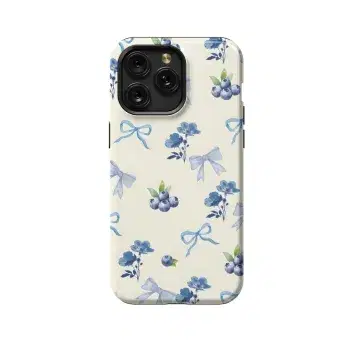 Seamless Blue Blueberry Coquette Bow Phone Case iPhone Samsung Cover Pixel 1014 - Image 1