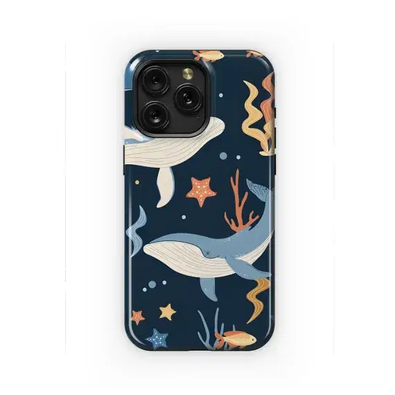 Seamless Cartoon Whale Pattern with Seaweed Phone Case iPhone Samsung Cover Pixel 2257 - Image 1