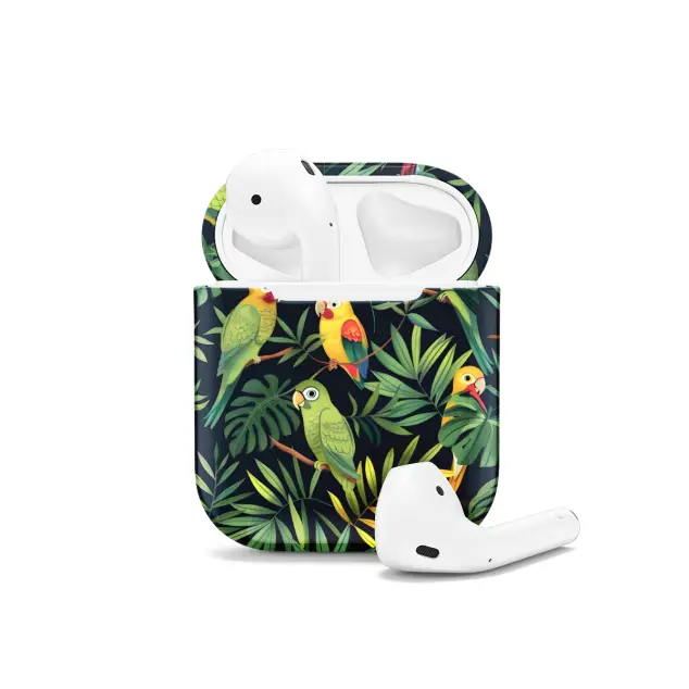 Seamless Green Leaf Bird Parrots AirPods Case AirPods Pro AirPods Pro 2 AirPods 3 AirPods 2 Glossy 1586