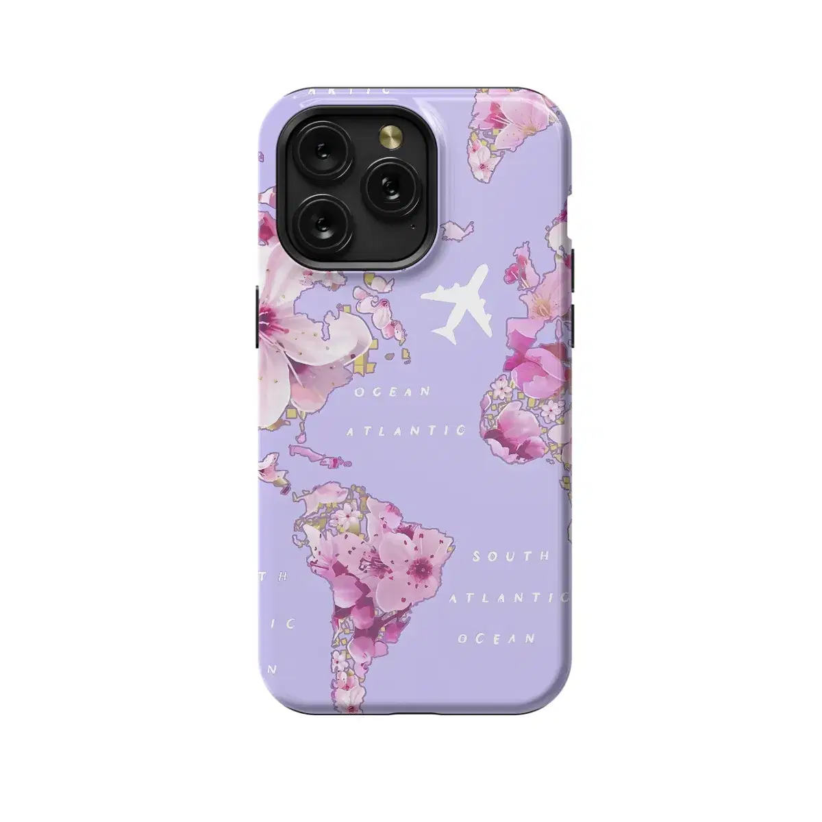 Seamless Lovely Floral Travel Map Plane Ocean Atlantic Phone Case iPhone Samsung Pixel & More 231 - Image 1